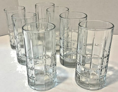 SET OF 7 Vtg ANCHOR HOCKING MANCHESTER TARTAN DRINKING GLASS TUMBLERS 16oz 6.25″