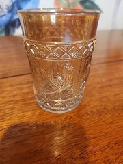 Diamond Dugan Stork & Rushes Lattice Band Marigold Carnival Glass Tumbler INV2