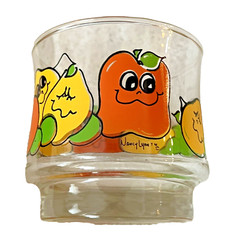 Vtg 70s Retro Nancy Lynn Tumbler Juice Glass Drinking Smiling Fruit Fall #S25