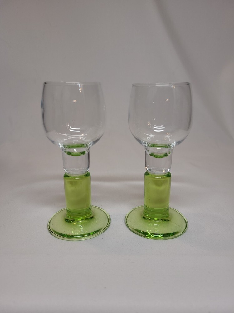 Chunky Clear with Green Stem Cordial Glasses Set of 2