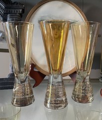 3 Vintage Collezione Timon Art Glass Italian Iridescent Gold Champagne Flutes