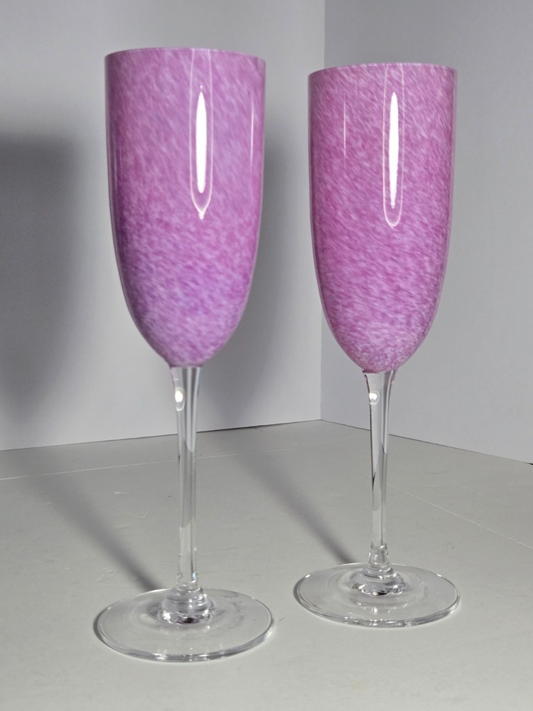 2 Union Street Glass Champagne Flutes Lavender Cobalt Aqua You Choose