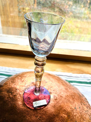 Vtg HENRIETTE FINE GLASS Cordial Wine Glass Blue Gold Infused Maroon NWT 6″