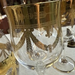 Mint Set of 6 Cristallerie Italian Gold Encrusted Crystal Goblets With decanter