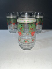 Christmas 16 oz. Tumblers Wreath & Holly -Set Of 4 Glass Victorian Style