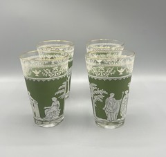 Vtg Wedgwood Jasperware Hellenic Jeanette Green Grecian Glasses 10 oz Set of 4