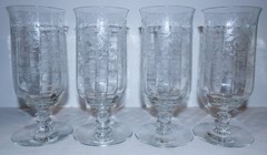 RARE SET OF 4 VINTAGE HEISEY GLASS ORCHID ETCHED 6 1/2″ ICED TEA GLASSES~#5022