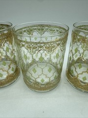 Vtg Culver Valencia Double Old Fashioned Glass w/24k Gold 4 1/4” Set Of 5 READ