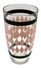 Vtg Hazel Atlas Beverage Glass 5.5 Inch Pink Diamond Black Trim Harlequin Argyle