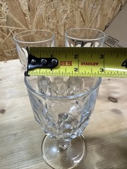 3 Vintage Clear Cut Glass Dessert Wine Goblet Hexagon/Panel Stem Glass 5 3/8”