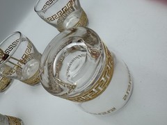 Set Of 6 VTG Libbey glass cups gold Greek key design and metal handles Hollywood