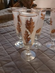 Vintage Libbey Frosted Gold Leaf Pilsner Glasses Set Of 6 Barware 12 oz