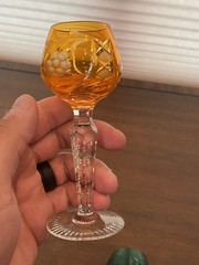 STUNNING SET(3) VTG Lausitzer Multicolored Cut To Clear Crystal Cordials 5.25″H