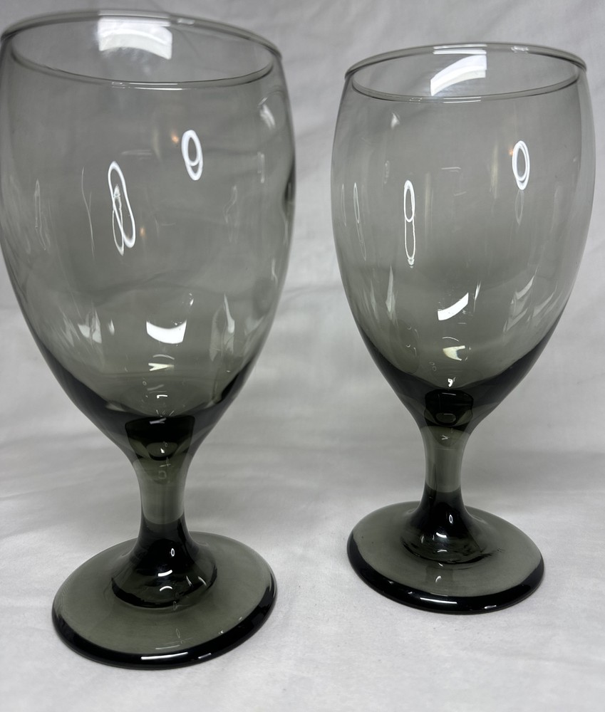 Libbey CLASSIC SMOKE GRAY 7″ Water Goblets Wedding Wine Glasses 16oz Set of 2