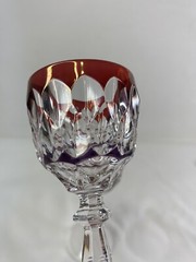 Pair Of Bohemian Crystal Cut To Clear Ruby Red And Amethyst Purple Cordial Glass