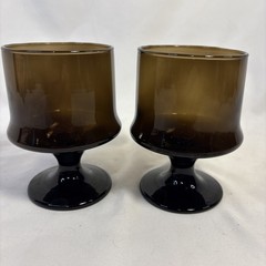 2 Vintage Libbey Impromptu Tawny Glass Smoke Brown Stemware MCM