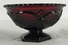 vintage 1876 Avon Cape Cod Ruby Red Glass Footed Candy Dish 6″ wide x 3.25″ tall