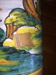Mexican Talavera Art Pottery Hand Painted Tall Pitcher /Vase & Cup Signed Rabbit