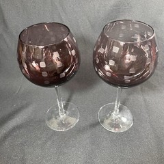 Mikasa Cheers Balloon Wine Glasses Goblets Purple Crystal Etched ~9” Set Of 2
