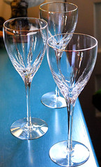 Set 3 FIRELIGHT CLEAR/ GOLD RIM LENOX CRYSTAL Hand Blown Wine Glasses/Goblets