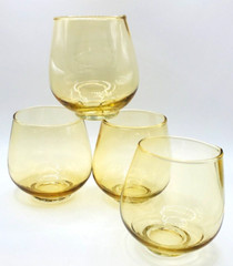 Amber Glass Roly Poly Yellow Old Fashioned Wine Stemless Tumbler 4- 8oz