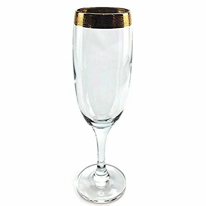 Champagne Toasting Flute Encrusted Gold Band 8 3/8
