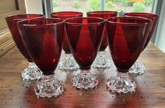 (7)Vintage Anchor Hocking Berwick Boopie Ruby Red Juice Cordial Glasses Goblets