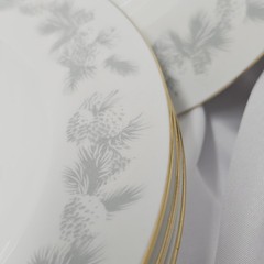VTG MCM Libbey Christmas Winter Pinecone 16 Pc Tableware Set Mint Condition