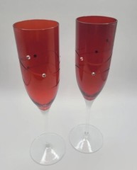 Royal Scot Hand Cut Crystal Ruby Diamante Champagne Glasses • Swarovski Elements