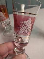 Set of 4 Sherry Cordial Glasses. 5″ Tall. 4 Different Colors. Etched Grapes