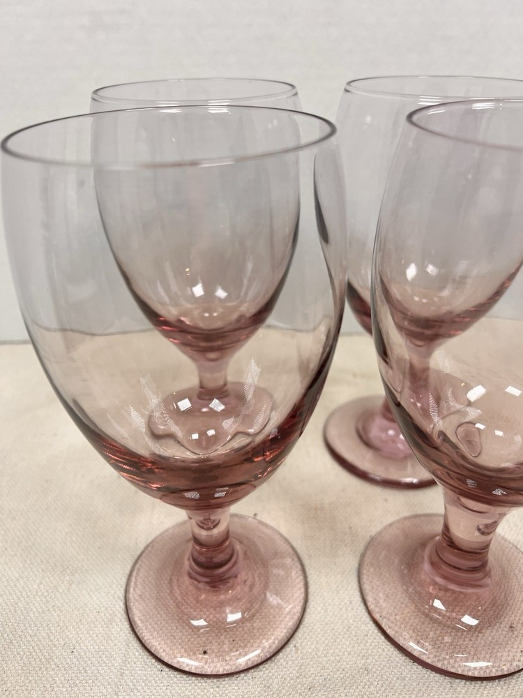 Vintage Libbey Wine Glasses Water Goblets Pink Stemmed Premiere Plum Set of 4
