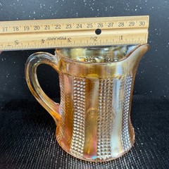 Hazel Atlas Diamond Point Columns Marigold Carnival Glass Pitcher 4in Vintage