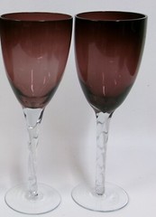 Pair Vintage Purple Amethyst Twisted Stem Barware Wine Glasses