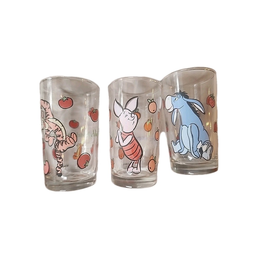 VINTAGE SET OF 3 WINNIE THE POOH ANCHOR HOCKING GLASSES 1970s 9OZ 4.5″ x 2.5″