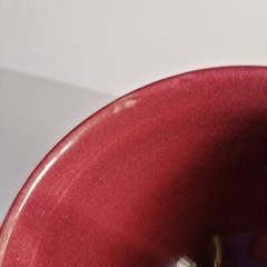 Art Pottery Long Neck Wine Goblets Raspberry Glaze Bamboo Pattern Set of 4