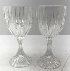 Set of 2 Crystal Clear Ribbed Stemmed Pattern Wine Glasses Glassware 6 1/4″