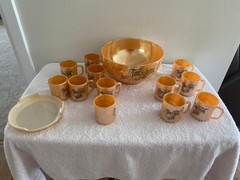 Vintage Fire King Peach Luster Tom and Jerry Punch Bowl Set 14 Piece Set