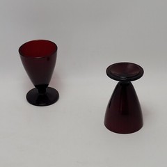 Vintage Anchor Hocking 2 Royal Ruby Red Cordial Shot Footed Wine Glasses Barware