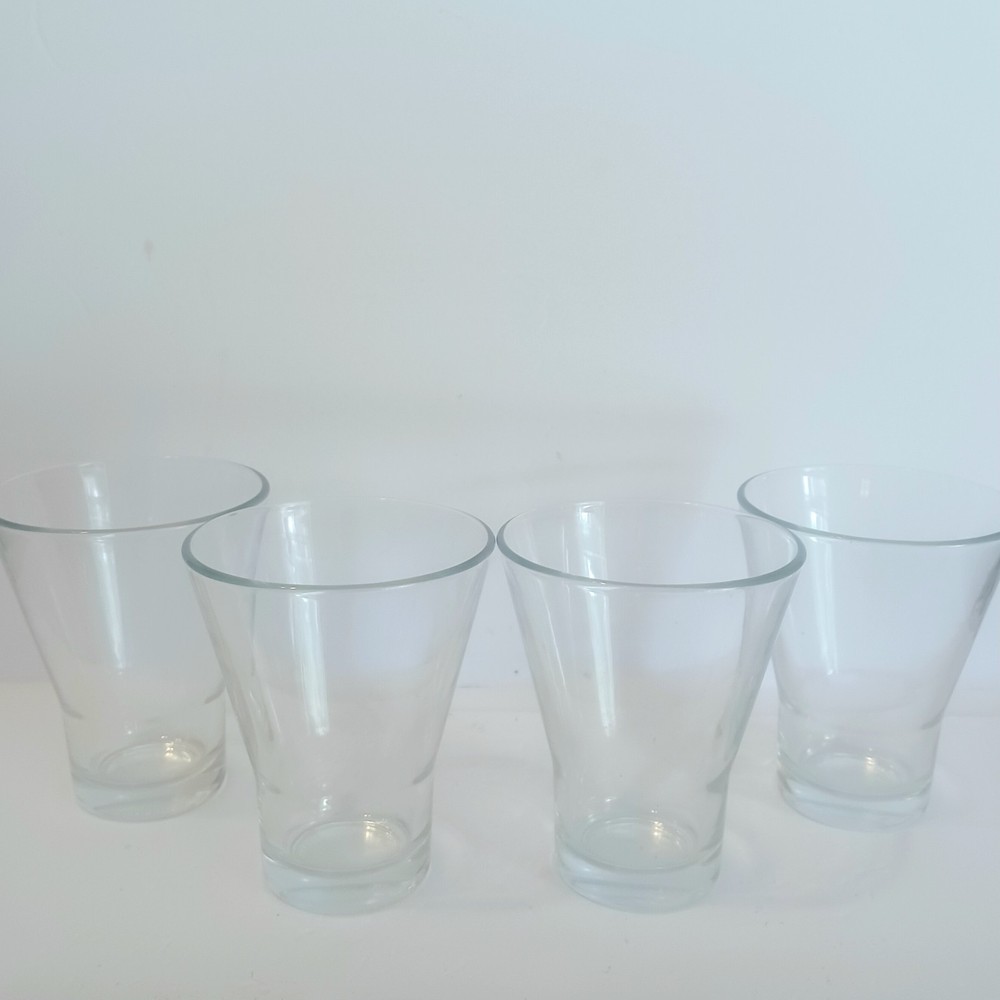 Bormioli Rocco Glass Tumblers Set Of 4 Clear 8oz Wide Rim Flared Base Tempered