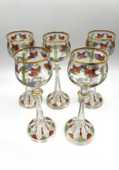 Vintage-5 Theresienthal Art Nouveau Bavarian Enameled Art Glass Stems 8 1/4″