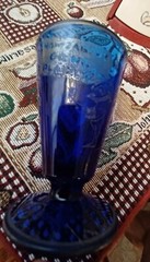 Depression Glass Cobalt Blue Set of 5 Parrot Footed Glasses. 3.5″Silver Overlay