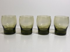 Libbey Perception Olive Green Double Old Fashioned Glasses Set of 4 VTG