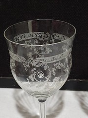 RARE- SET OF 2- Elegant Glass Central Glass Works Etch 11 Water Goblets