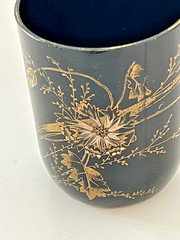 Vintage Japonism Black Opaline Glass W/ Gold Gilt Accents