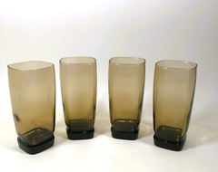 Libbey Carrington Tawny Smoke 6 1/8” Tumblers Weighted Square Bottom Set of 4