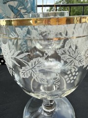Set Of 4 Bartlett-Collins Grapevine Etched Thumbprint Goblet Gold Rim