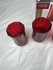 4 Ruby Red LONGCHAMP 12.25 oz Tumblers Cristal D’Arques Highball 24% Crystal