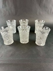 Set of Six Antique Rayed Flower 9 oz Flat Tumblers by Indiana Glass-Rare Find!