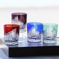 Set Of 4Pcs Crystal Whiskey Glasses Edo Kiriko Hand Cut To Clear Glassware 9oz