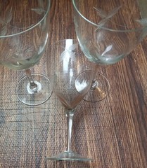 Vintage Water Glasses cut leaves footed Set of 3